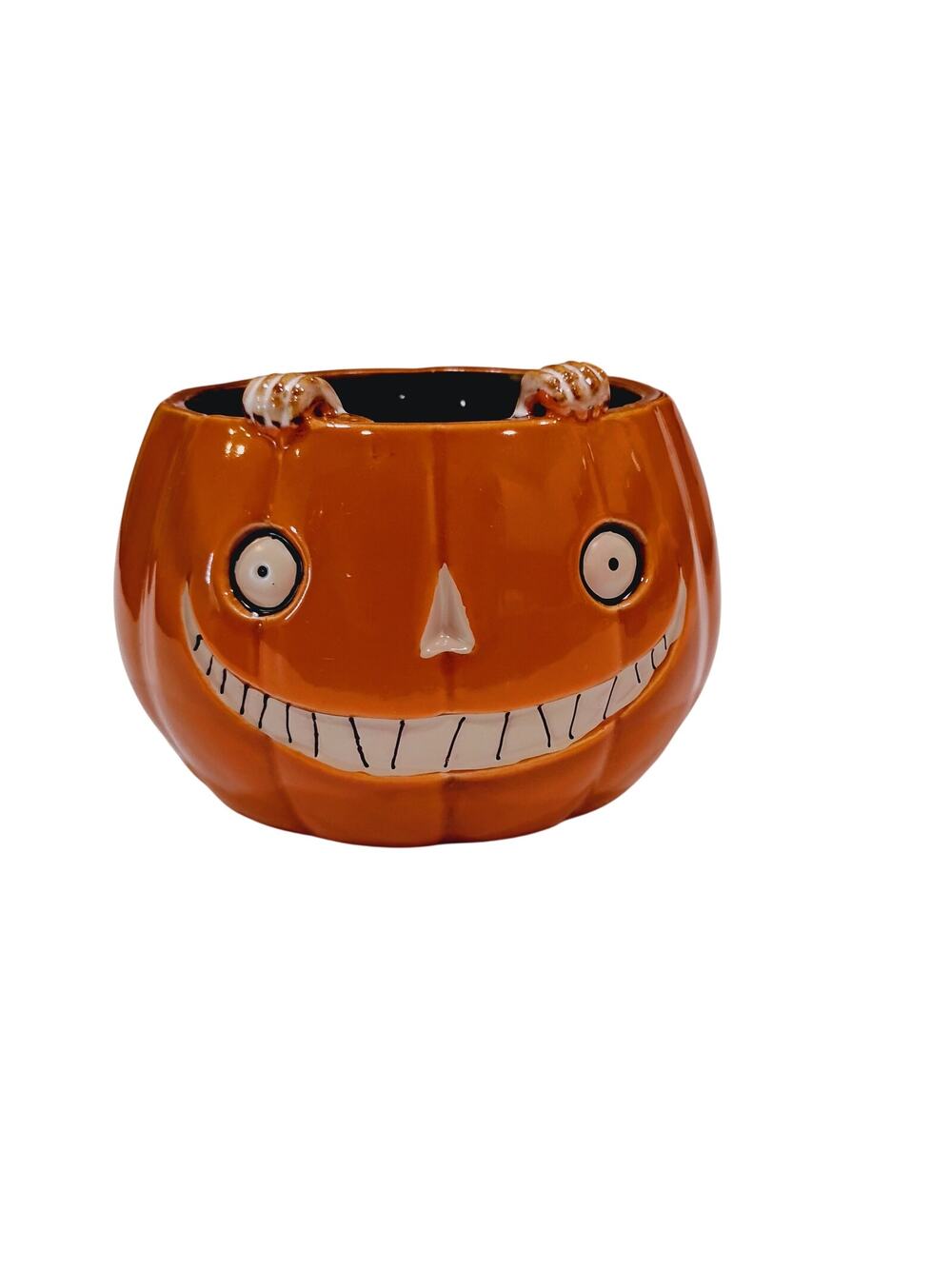 Yankee Candle Co Boney Bunch Halloween Pumpkin Jar Candle Holder/Candy Dish 6x4"